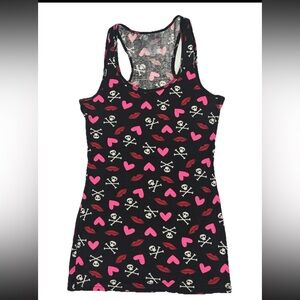 Y2K Ribbed Long Body All over Print Elena Bella Vampire Barbiecore Tank Top SZ.M